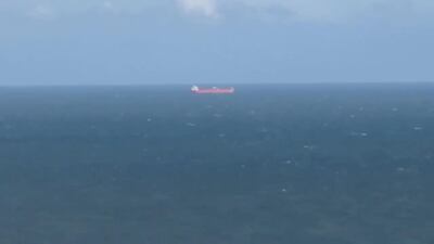 Oil tanker Nave Andromeda is seen off the coast of the Isle of Wight, Britain, October 25, 2020 in this screen grab obtained from a social media video. Isle Of Wight Radio Via Facebook/via REUTERS THIS IMAGE HAS BEEN SUPPLIED BY A THIRD PARTY. MANDATORY CREDIT. NO RESALES. NO ARCHIVES.
