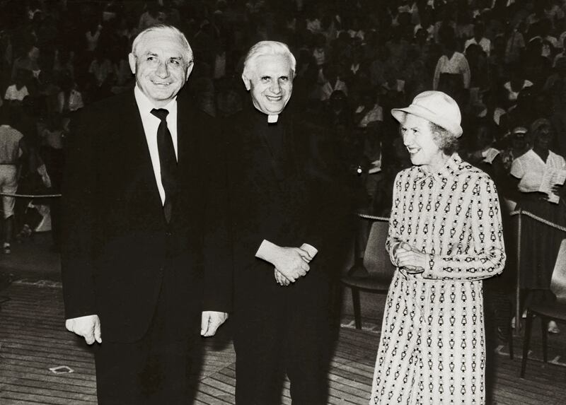 Cardinal Ratzinger, centre, his brother Georg, the Kapellmeister of the Cathedral of Regensburg, and their sister Maria Ratzinger in Munich. AFP