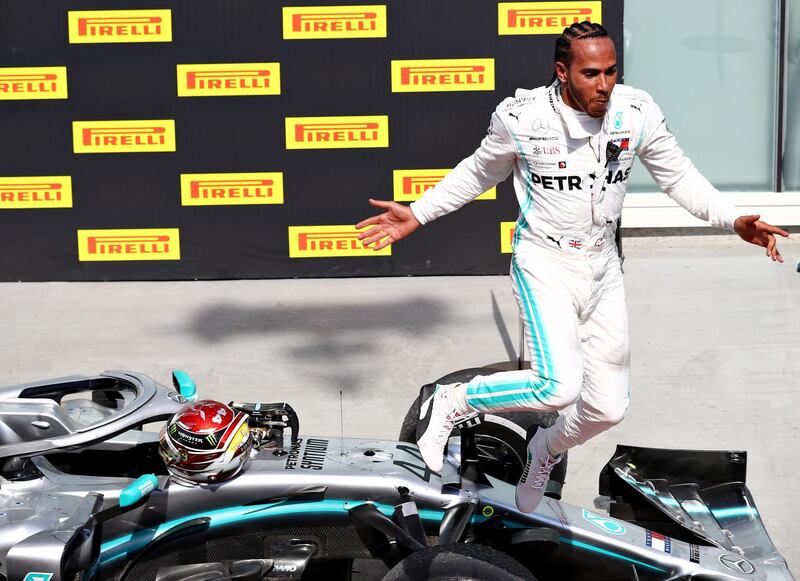 MONTREAL, QUEBEC - JUNE 09: Race winner Lewis Hamilton of Great Britain and Mercedes GP celebrates in parc ferme during the F1 Grand Prix of Canada at Circuit Gilles Villeneuve on June 09, 2019 in Montreal, Canada.   Mark Thompson/Getty Images/AFP