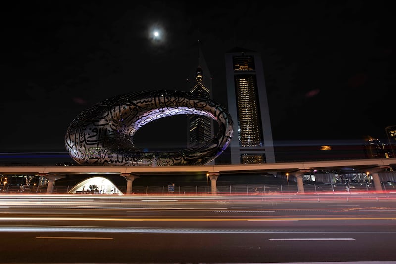Museum of the Future in Dubai goes lights off during Earth Hour. Leslie Pableo for The National