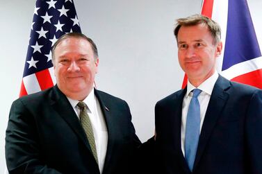 US Secretary of State Mike Pompeo and British Foreign Secretary Jeremy Hunt met in Brussels on May 13, 2019. AFP