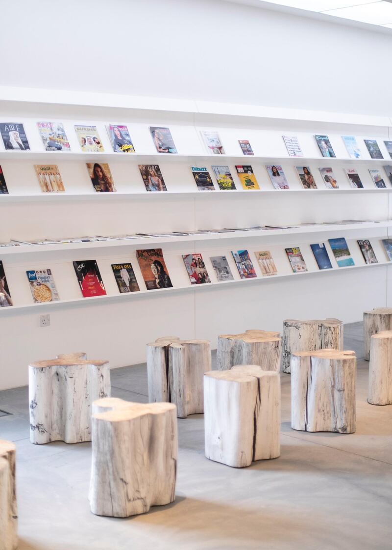 DUBAI, UNITED ARAB EMIRATES. 24 JULY 2019.
Magazines at the recently opened Al Safa Art and Design Library offers over 4,000 titles, group workspaces, meeting areas, a cafe, an art gallery, a lounge area, and a children’s library. 
(PHOTO: REEM MOHAMMED / THE NATIONAL)
