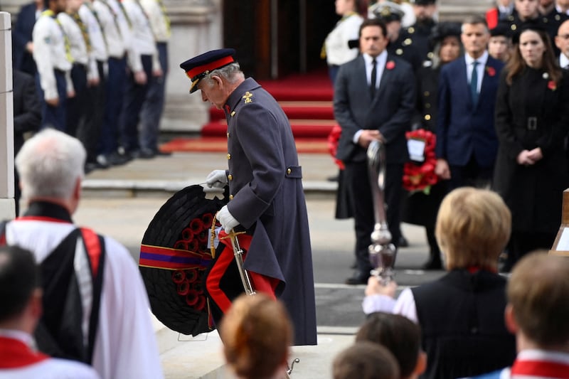 Laying a wreath at the Cenotaph on Remembrance Sunday in central London. AFP