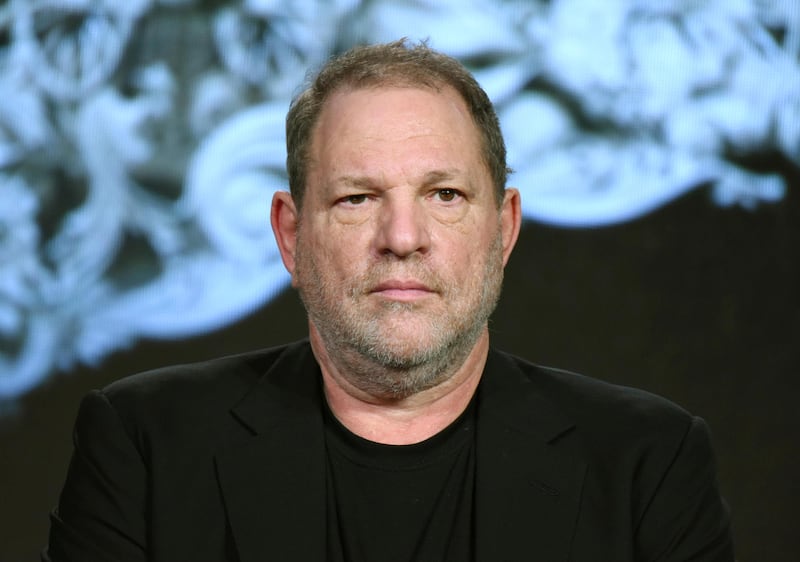FILE - In this Jan. 6, 2016 file photo, producer Harvey Weinstein participates in the "War and Peace" panel at the A&E 2016 Winter TCA in Pasadena, Calif. Weinstein will be suspended from his film company pending an internal investigation into sexual harassment claims leveled against the Oscar winner, a source with direct knowledge of the decision said Friday, Oct. 6, 2017. The decision was made by The Weinstein Co.'s board of directors. (Photo by Richard Shotwell/Invision/AP, File)
