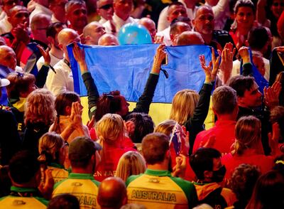 A Ukrainian flag during the opening ceremony of the Invictus Games. AFP