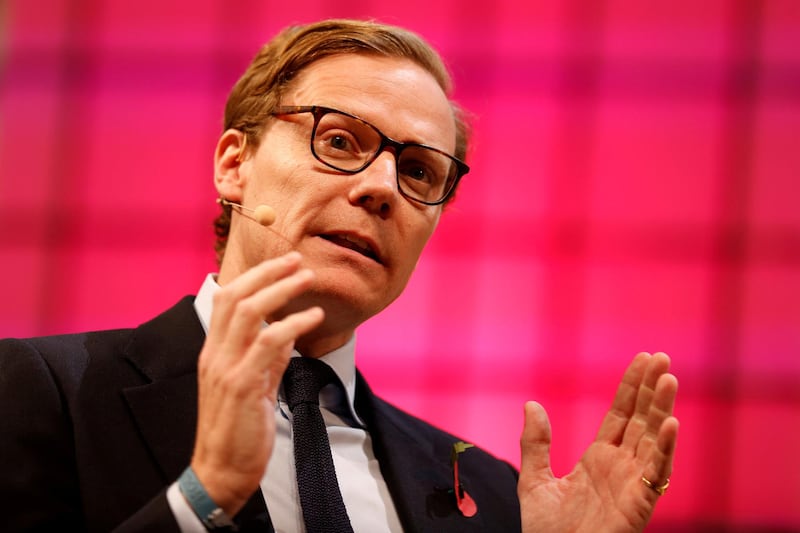 FILE PHOTO: CEO of Cambridge Analytica, Alexander Nix, speaks during the Web Summit, Europe's biggest tech conference, in Lisbon, Portugal, November 9, 2017. REUTERS/Pedro Nunes/File Photo
