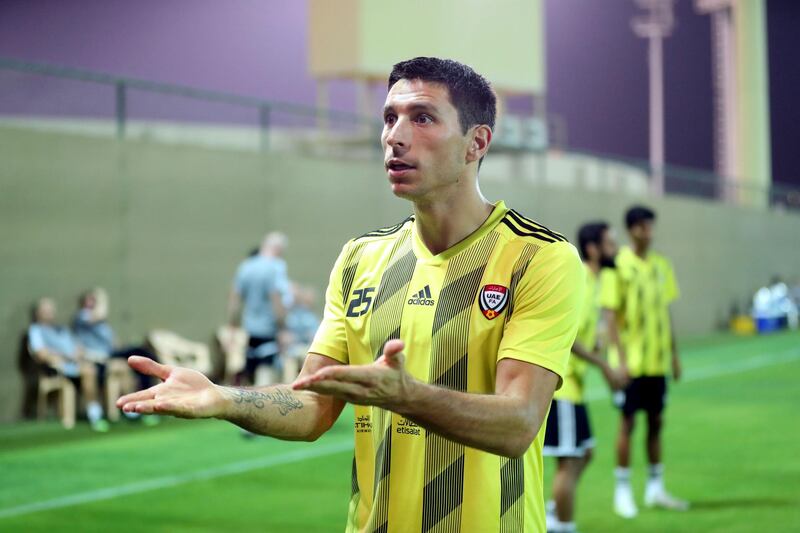 UAE's Sebastian Tagliabue during training before the game between the UAE and Vietnam in the World cup qualifiers at the Zabeel Stadium, Dubai on June 14th, 2021. Chris Whiteoak / The National. 
Reporter: John McAuley for Sport