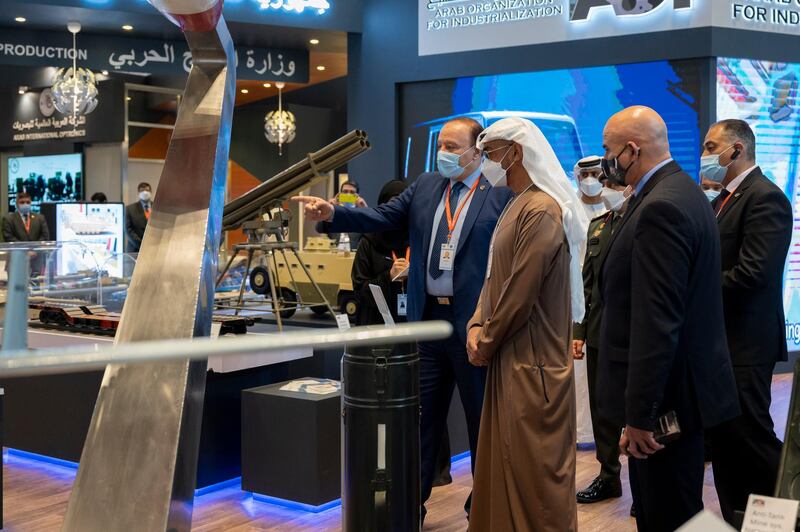 ABU DHABI, UNITED ARAB EMIRATES - February 24, 2021: HH Sheikh Mohamed bin Zayed Al Nahyan, Crown Prince of Abu Dhabi and Deputy Supreme Commander of the UAE Armed Forces (2nd L), tours the International Defence Exhibition and Conference (IDEX), at ADNEC.

( Hamad Al Kaabi / Ministry of Presidential Affairs )​
---