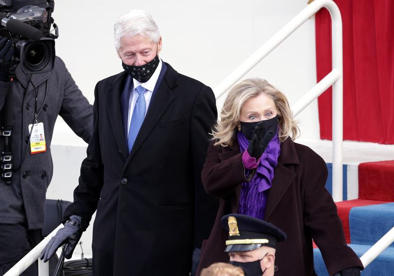 Former US President Bill Clinton arrives with former Secretary of State Hillary Clinton to the inauguration of US President-elect Joe Biden on the West Front of the US Capitol. AFP
