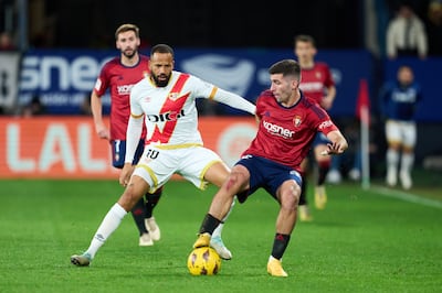Bebe, left, playing for Rayo Vallecano against Osasuna in La Liga on December 15, 2023. Getty Images