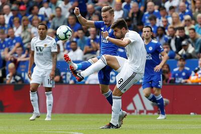 Soccer Football - Premier League - Leicester City v Wolverhampton Wanderers - King Power Stadium, Leicester, Britain - August 18, 2018   Wolverhampton Wanderers' Ruben Neves in action   Action Images via Reuters/Craig Brough    EDITORIAL USE ONLY. No use with unauthorized audio, video, data, fixture lists, club/league logos or "live" services. Online in-match use limited to 75 images, no video emulation. No use in betting, games or single club/league/player publications.  Please contact your account representative for further details.