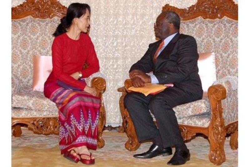 Aung San Suu Kyi, the detained opposition leader, with Ibrahim Gambari, the UN special envoy, in Yangon, last March.