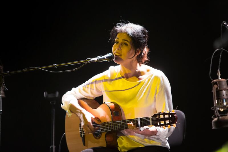 Abu Dhabi, United Arab Emirates- Souad Massi performing at the Hay Festival Etihad Garden Stage, Manarat Saadiyat.  Leslie Pableo for The National