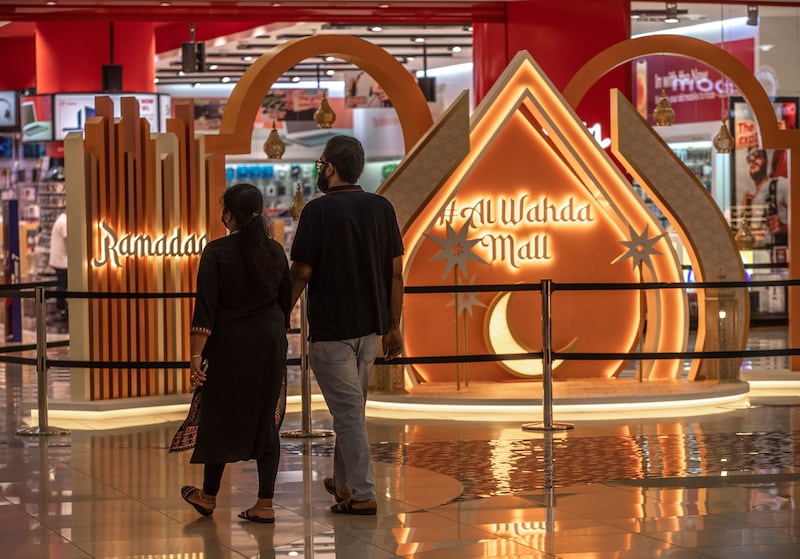 Ramadan decorations are spread throughout Al Wahda Mall. Victor Besa / The National