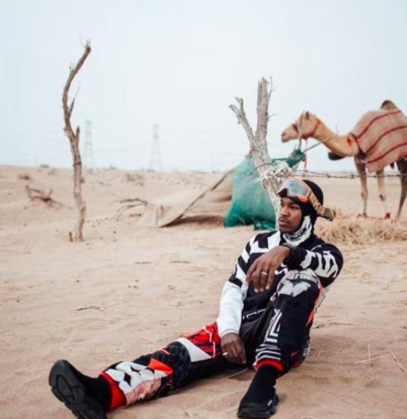 Singer Ne-Yo in the Dubai desert having taken part in motocross with ERG Extreme Riders Motorsports. Ne-Yo was in the UAE to perform at Drai’s Dubai on Friday March 22. Instagram / Ne-Yo