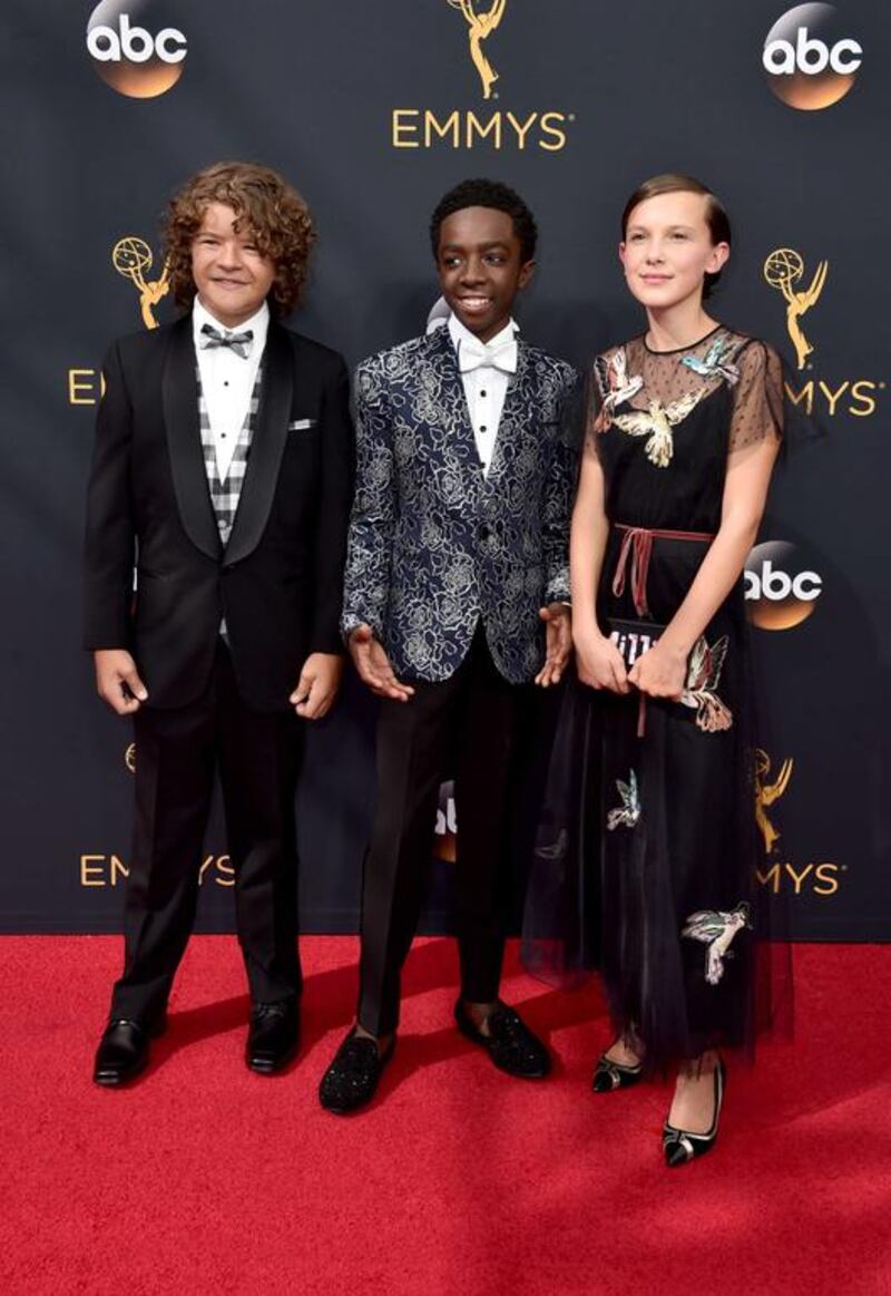 Actors Gaten Matarazzo, Caleb McLaughlin and Millie Bobby Brown. Alberto E. Rodriguez / Getty Images / AF