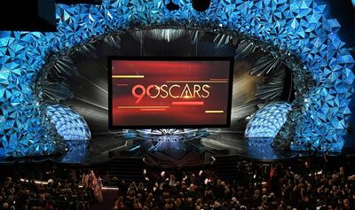 (FILES) In this file photo taken on March 04, 2018 A general view shows the stage during the 90th Annual Academy Awards show in Hollywood, California. The 93rd Oscars have been postponed by eight weeks to April 25 after the coronavirus pandemic shuttered movie theaters and wreaked havoc on Hollywood's release calendar, the Academy said June 15, 2020. / AFP / Mark RALSTON
