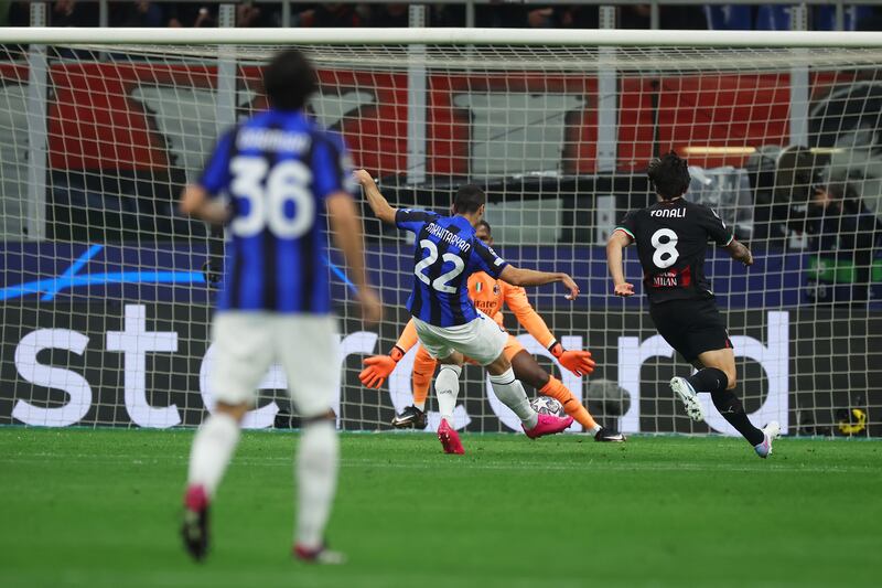 Henrikh Mkhitaryan scores Inter's second goal. Getty 