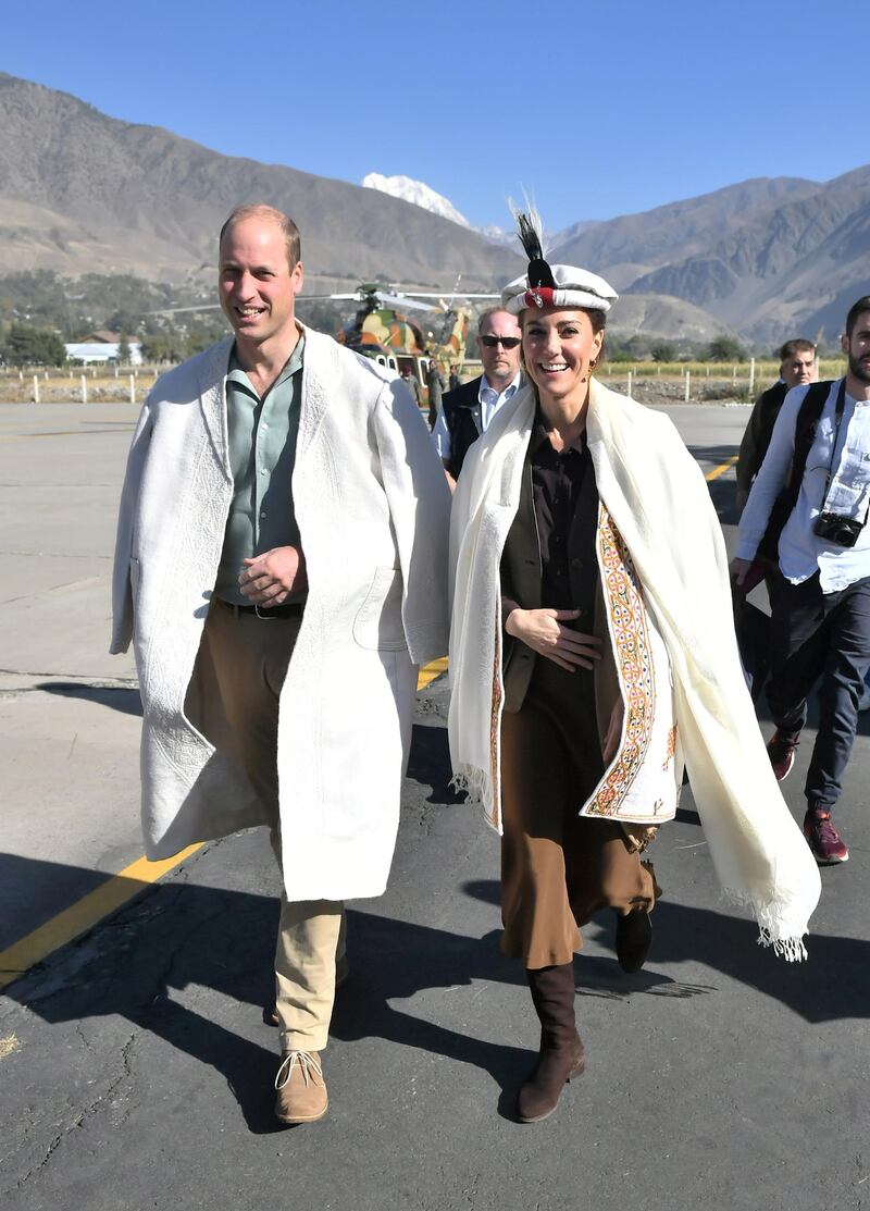 Britain's Prince William and Catherine, Duchess of Cambridge arrive in Chitral, Pakistan, on Wednesday, October 16, 2019. Reuters