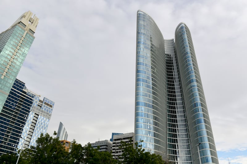 Abu Dhabi Investment Authority building by the Corniche, Abu Dhabi. The National