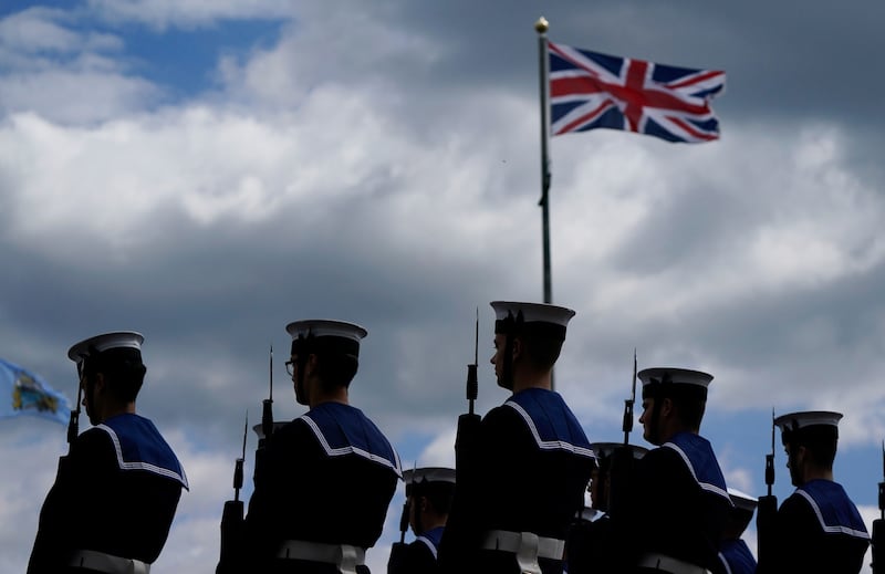 British Royal Navy personnel mark the 40th anniversary of the Falklands war at the Falklands Gardens memorial in southern England. AP