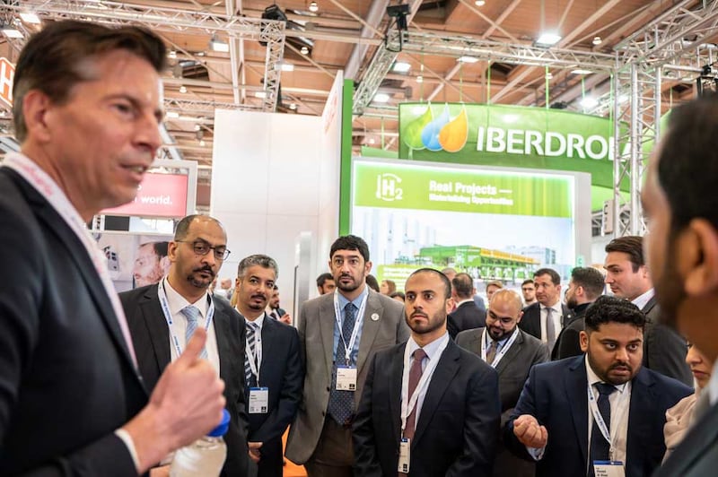 UAE and German representatives discussed joint initiatives in promoting sustainable industrial development and energy security at Hannover Messe. Photo: UAE Ministry of Industry and Advanced Technology