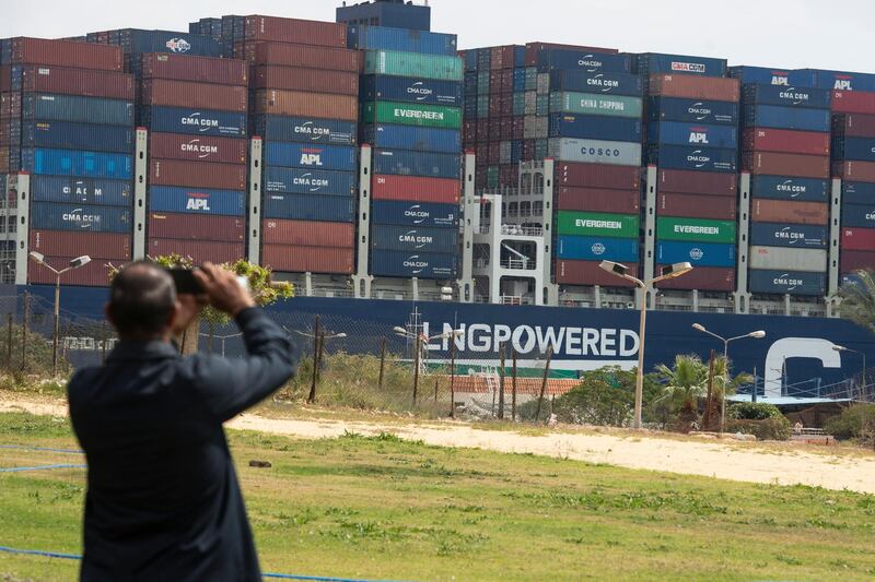 A container ship starts moving in the Suez Canal, in Ismalia, Egypt. EPA