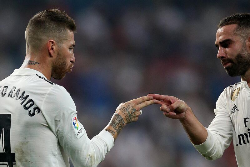 Sergio Ramos, left, celebrates with Dani Carvajal after scoring Real Madrid's fourth goal. AP Photo