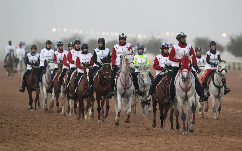 Riders compete in the Dubai race.