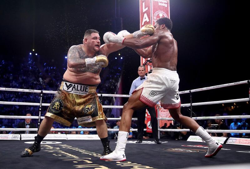 Andy Ruiz Jr trades blows with Anthony Joshua. PA