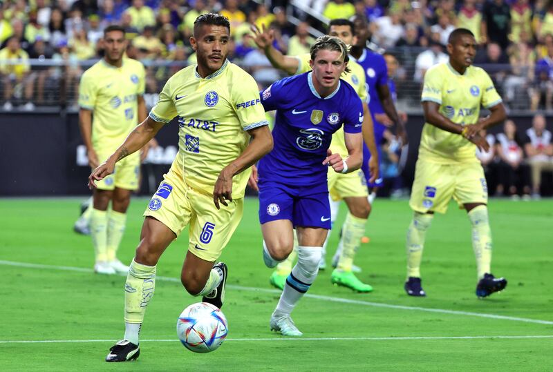 Jonathan Dos Santos of Club America on the ball during the pre-season friendly against Chelsea. AFP
