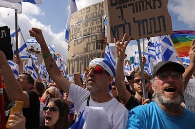 Anti-reform protesters shout slogans outside Israel's parliament in Jerusalem. AFP