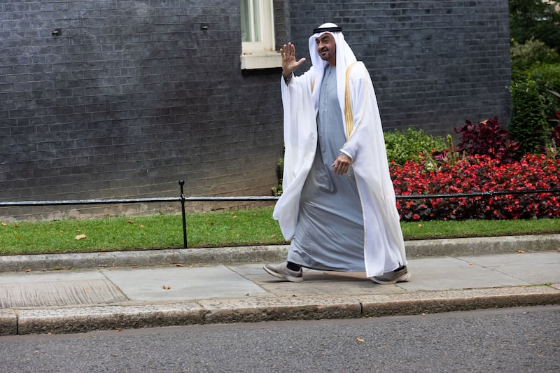 Sheikh Mohamed bin Zayed, Crown Prince of Abu Dhabi and Deputy Supreme Commander of the Armed Forces, visits UK Prime Minister Boris Johnson. Mark Chilvers / The National