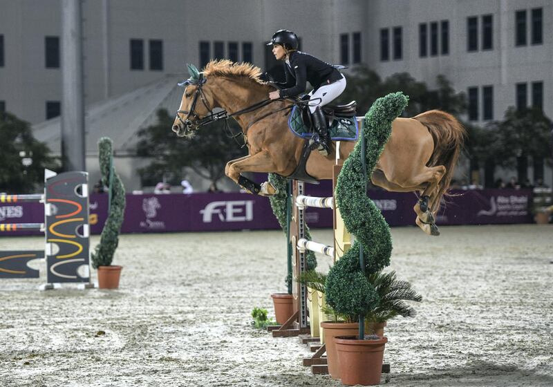 Abu Dhabi, United Arab Emirates - Dalma Rushdi Malhas at the CSIL 2-star competition by FBMA International Cup at Al Forsan Internal Sports Resort. Khushnum Bhandari for The National