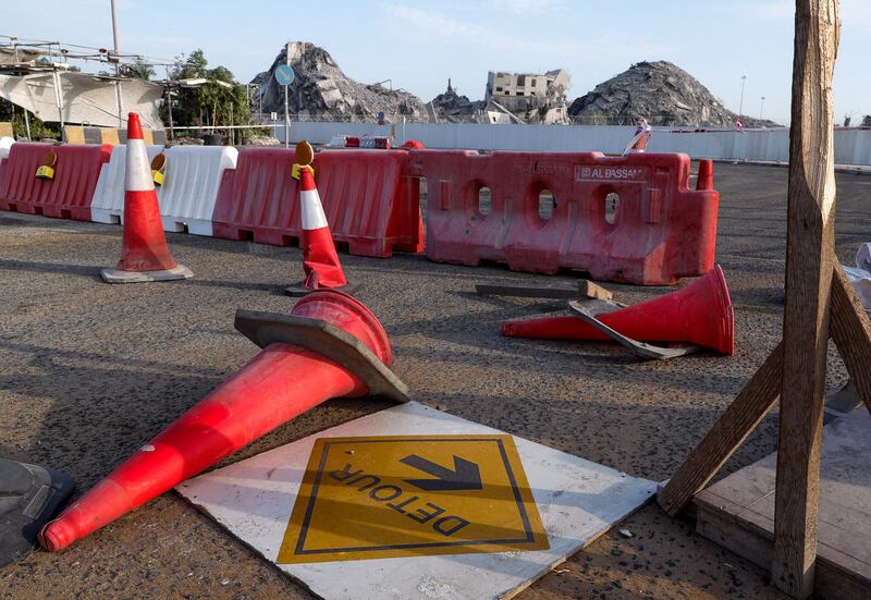 Abu Dhabi, United Arab Emirates, November 28, 2020.  The surrounding areas the morning after the demolition of the Mina Zayed Plaza. Victor Besa/The National
Section:  National News