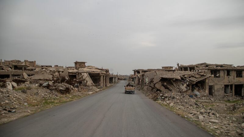 Army patrol inside the destroyed city of Sinjar north of Iraq. Haider Husseini for The National