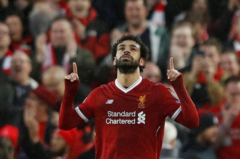 FILE PHOTO: Soccer Football - Champions League Semi Final First Leg - Liverpool vs AS Roma - Anfield, Liverpool, Britain - April 24, 2018   Liverpool's Mohamed Salah celebrates scoring their first goal     REUTERS/Phil Noble/File Photo