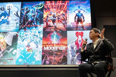 Haruyasu Makino, producer of the Netflix animated series Ultraman S3, speaks in Tokyo in March. AFP