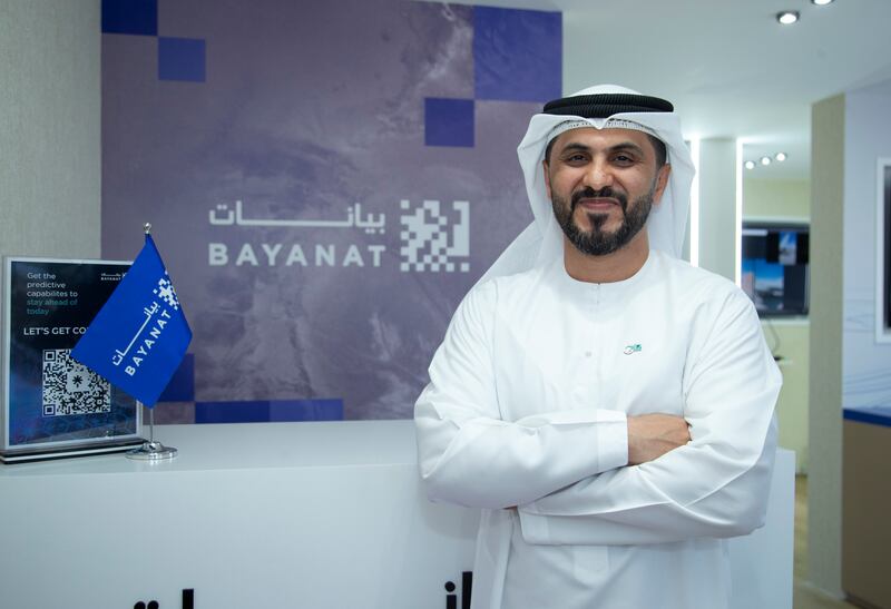 Hasan Al Hosani, managing director of Banayat, at the Abu Dhabi company's stand at the Dubai Airshow. Leslie Pableo / The National