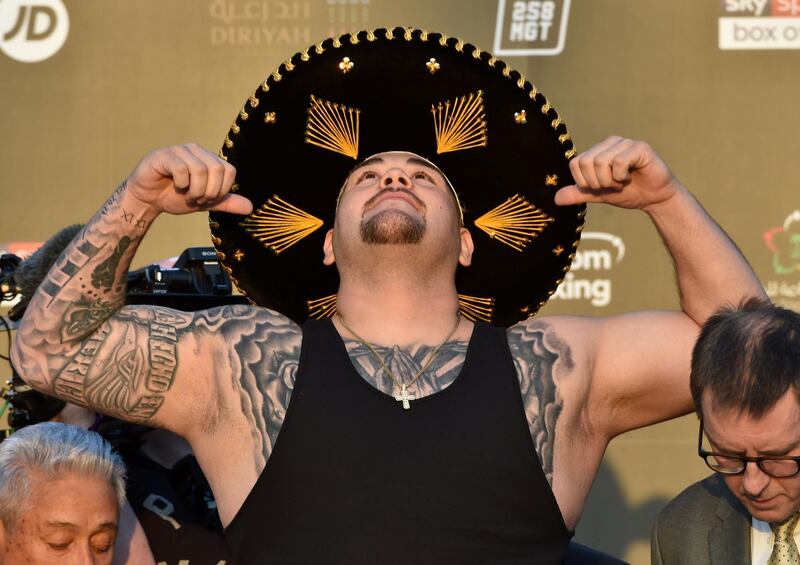 Andy Ruiz Jr poses during his official weigh-in. AFP
