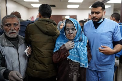 Wounded Palestinians arrive at the Al Aqsa Martyrs Hospital in Deir Al Balah on March 19, 2024, following Israeli bombardment in the Nuseirat refugee camp in the central Gaza Strip. AFP