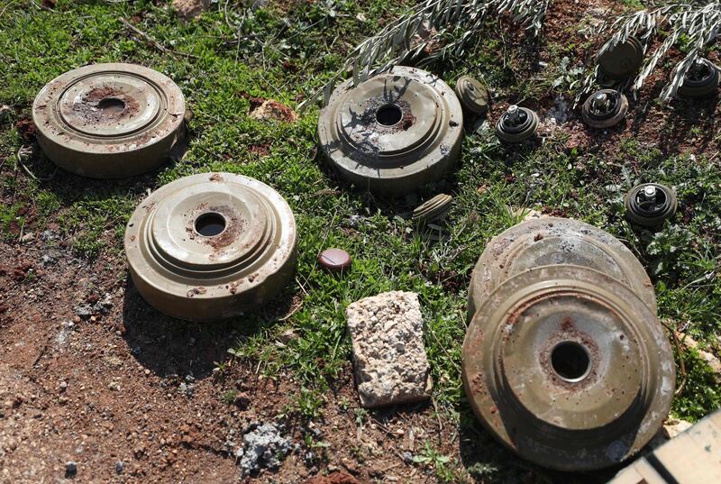 Defused anti-tank mines in the village of al-Nayrab. AFP