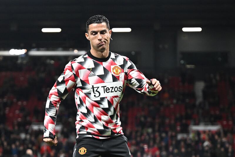 Manchester United's Portuguese striker Cristiano Ronaldo during the warm up. AFP