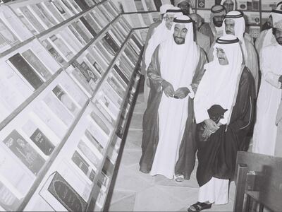 Sheikh Zayed bin Sultan Al Nahyan at the Islamic Book Fair at Abu Dhabi's Cultural Foundation in May 1981. Photo: Wam Archives