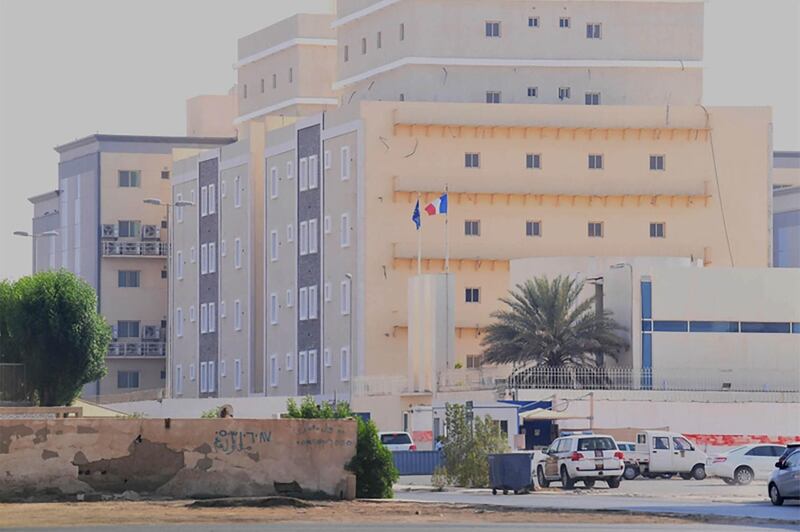 A picture taken from a distance shows the French consulate in the Saudi Red Sea port of Jeddah on October 29, 2020. A Saudi citizen wounded a guard in a knife attack at the French consulate in Jeddah today, officials said, as France faces growing anger over satirical cartoons of the Prophet Mohammed. The assault follows another knife attack at a church in the French city of Nice that left three people dead and several others wounded, in what authorities are treating as the latest jihadist attack to rock the country.
 / AFP / Mohammed Ahmed
