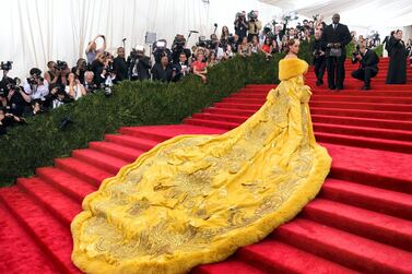 Rihanna arrives at the 2015 Metropolitan Museum of Art's Costume Institute Gala benefit in honor of the museum’s latest exhibit “China: Through the Looking Glass” May 4, 2015 in New York. AFP PHOTO / TIMOTHY A. CLARY (Photo by TIMOTHY A. CLARY / AFP)