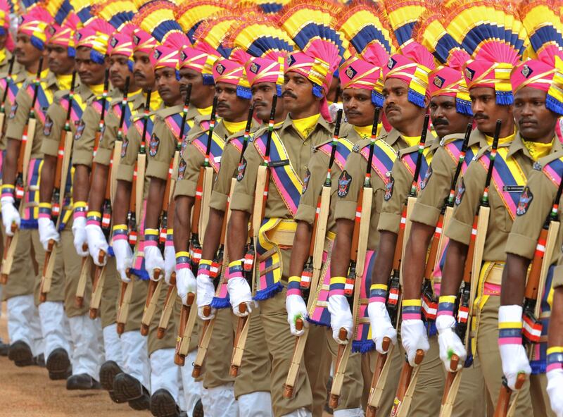 Special Police Force personnel from the southern Indian state of Andhra Pradesh march past during celebrations marking India's Independence Day in Secunderabad, Hyderabad's twin city, on August 15, 2011. India's prime minister used his Independence Day address August 15 to try to reassure the country his government was taking "the strictest possible action" against corruption after a string of scandals. TOPSHOTS  AFP PHOTO / Noah SEELAM
 *** Local Caption ***  614547-01-08.jpg