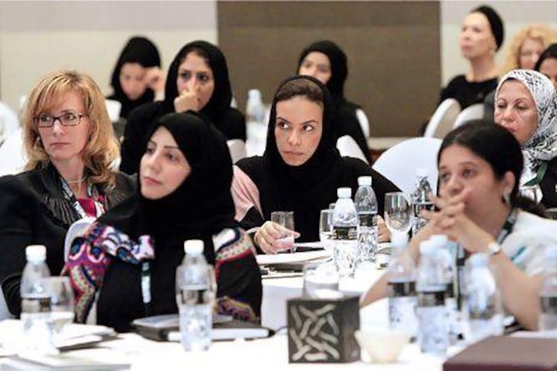 Women currently hold just 1.5 per cent of board positions in listed companies across the GCC. Above, participants during a conference on women leadership in Abu Dhabi. Rich-Joseph Facun / The National