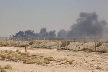 Smoke billows from Saudi Aramco oil facilities. AFP