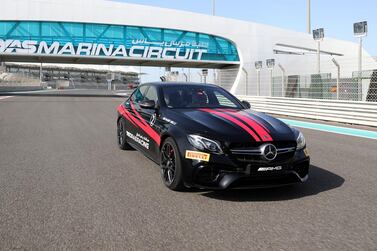Organised drive round Yas Marina Circuit with Abbas Al Alawi, chief instructor in a Mercedes AMG E63. Chris Whiteoak / The National